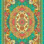 alt="طرح بهار ختایی - نقشه سنتی و عددی فرش با نقوش ختایی و رنگ فیروزه‌ای و طلایی"