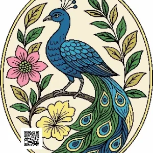 alt="نخ ونقشه فرش طرح طاووس گل‌نشان"